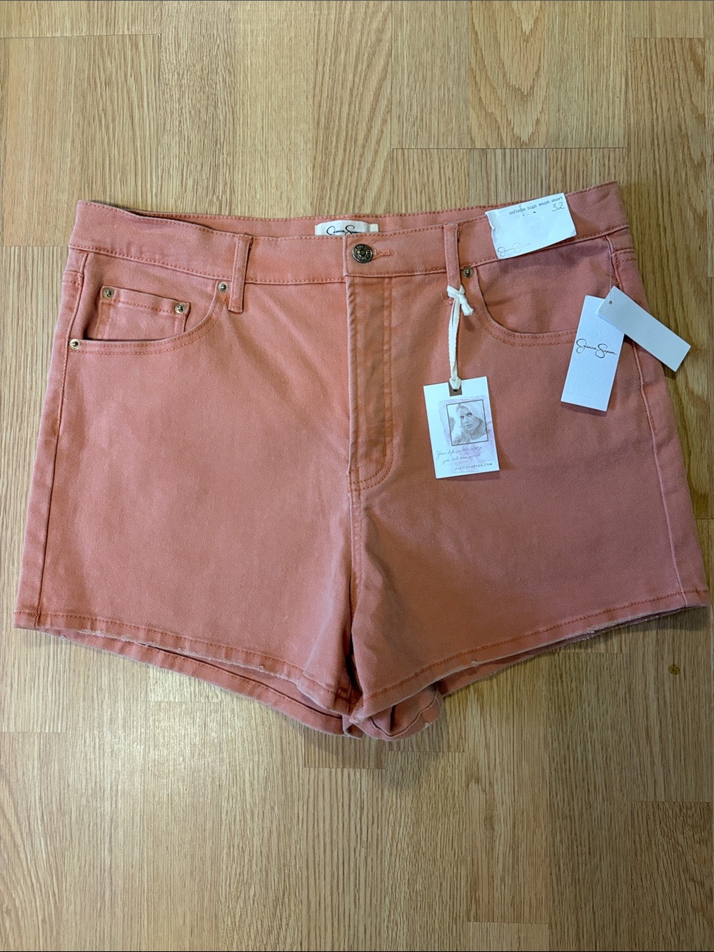 Jessica Simpson Rust Pink Denim Shortie Shorts 32 NWT
